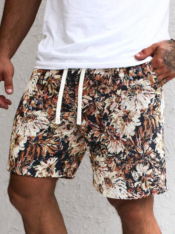 Men's Loose Floral Print Drawstring Waist Shorts, Casual Comfy Pocket Bermuda Shorts for Summer, Shorts for Men, Men's Bottoms for Daily Wear