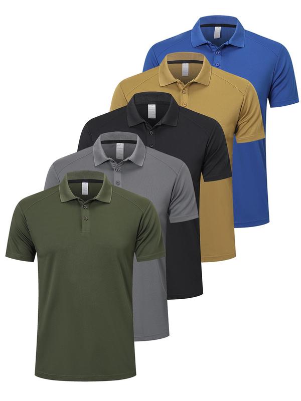 Men's Solid Color Short Sleeve Polo Shirt, Golf Shirt, Casual Regular Fit Button Front Collared Top for Golf Business, Men's Breathable Tops for Daily Wear