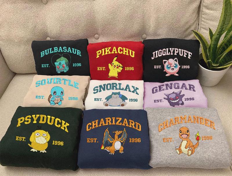 Embroidery Pokemonn Characters Sweatshirt, Embroidered Anime Shirt, Anime Shirt, Embroidered Shirt, Anime Shirt ESH1026-1200