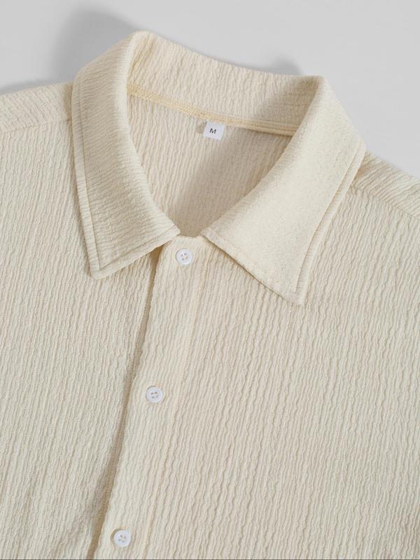 Men's Plain Textured Button Front Shirt, Casual Regular Fit Drop Shoulder Short Sleeve Top for Summer, Menswear for Daily Wear