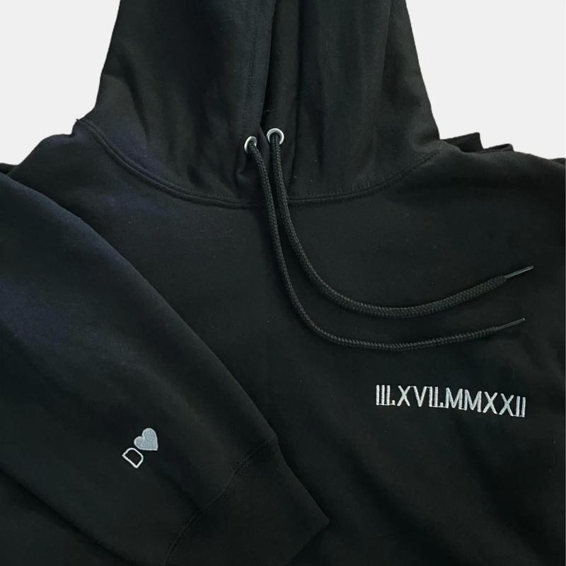 Custom Embroidered Roman Numeral Hoodie • Couples Gift • Personalized  Date and Initial Hoodie • Engagements, Anniversaries, Bachelorette's • Unisex Casual Hooded Sweatshirt • Pullover Long Sleeve Sweaters Womenswear Menswear Tops