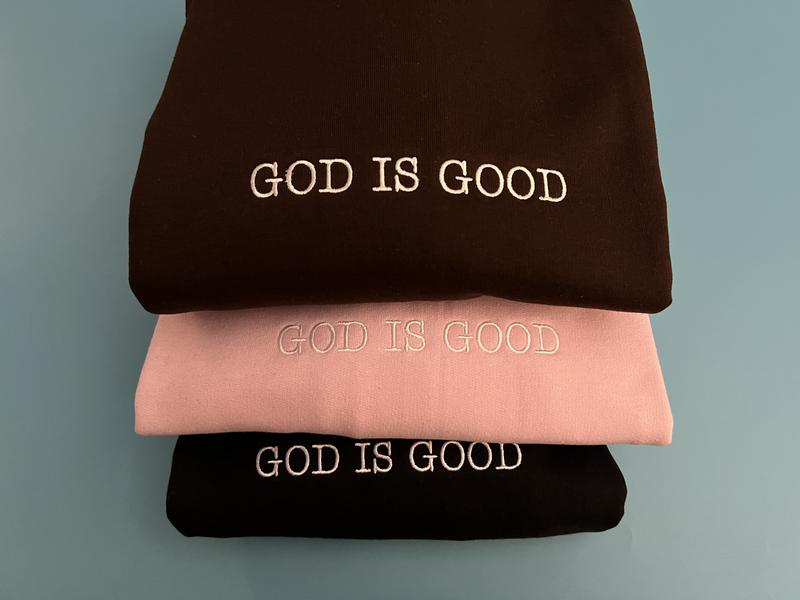 Jesus is King sweatshirt, God is Good sweatshirt, Christian Based Clothing, Faith Based Apparel, Embroidered Crewneck Sweatshirt, Religious Cotton Fabric Womenswear Pullover Long Sleeve Sweaters christian merch