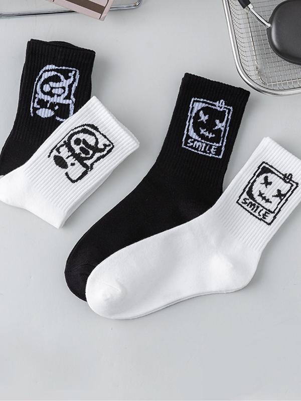 Men's Random Cartoon Clown Print Athletic Socks, Casual Sporty Moisture Wicking Socks, Socks for Men, Soft Comfy Breathable Sports Socks for All Seasons Daily Wear