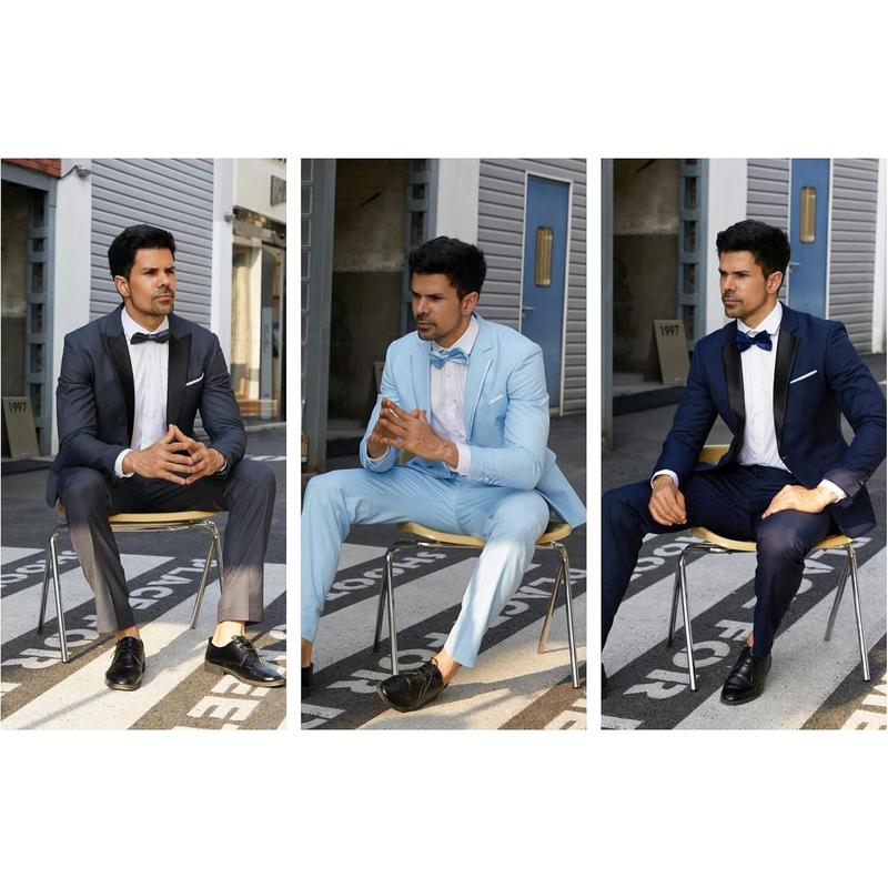 Men's 2 Piece Suit One Button Slim Fit Formal Wedding Prom Tuxedo Suits Blazer Pants with Bow Tie Set