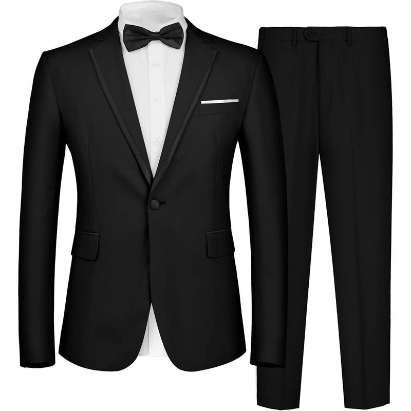 Men's 2 Piece Suit One Button Slim Fit Formal Wedding Prom Tuxedo Suits Blazer Pants with Bow Tie Set