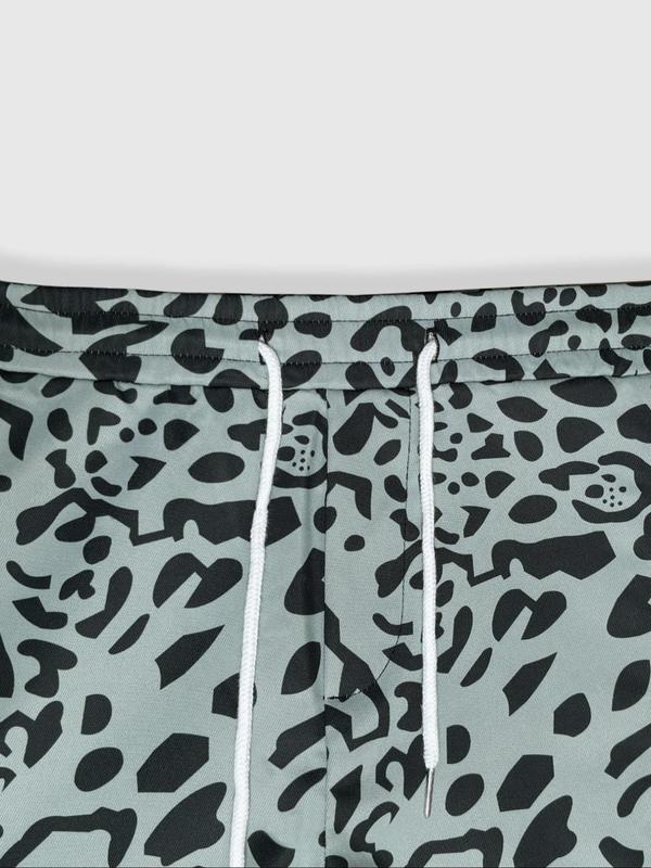 Men's Leopard Print Drawstring Shorts, Regular Fit Casual Pocket Shorts for Summer, Fashion Men's Bottoms for Daily Wear