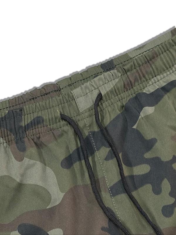 Men's Camo Print Patched Drawstring Waist Cargo Pants, 2 Counts Regular Fit Casual Pocket Trousers for Daily Outdoor Wear, Men's Bottoms for All Seasons, Comfy Clothes for Men