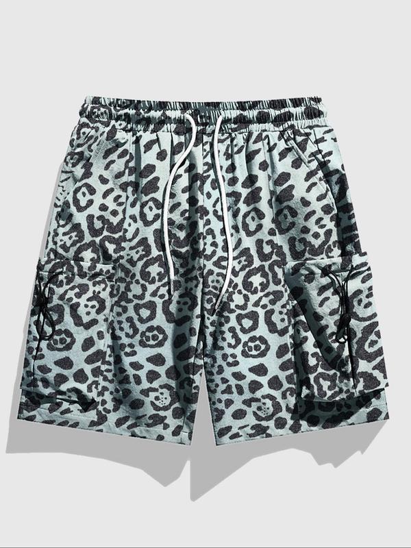 Men's Leopard Print Drawstring Shorts, Regular Fit Casual Pocket Shorts for Summer, Fashion Men's Bottoms for Daily Wear