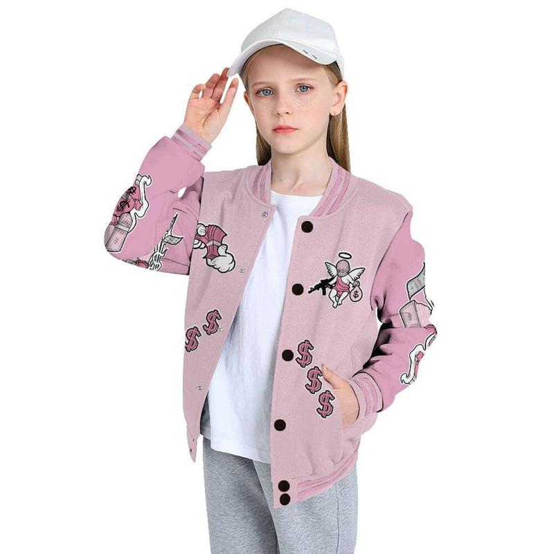 Dunkare Orchid 4s Varsity Jacket - Ones Move In Silence Graphic All Over Print Letterman Jackets