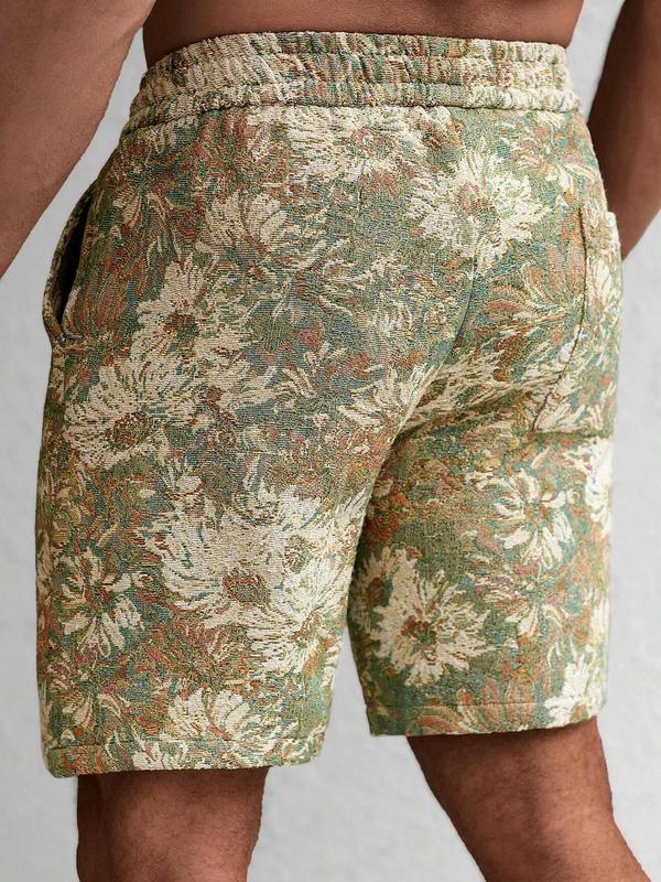 Men's Loose Floral Print Drawstring Waist Shorts, Casual Comfy Pocket Bermuda Shorts for Summer, Shorts for Men, Men's Bottoms for Daily Wear