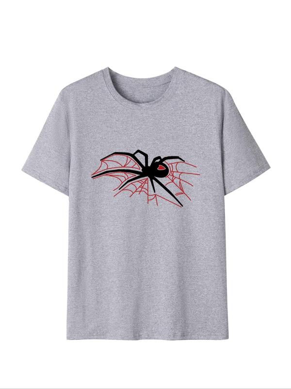 Men's Cartoon Spider Print Round Neck Tee, Regular Fit Casual Drop Shoulder Short Sleeve T-shirt, Graphic Tees, Men's Summer Top for Daily Wear, 90s Clothes