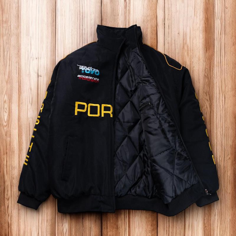 Cool Unisex Porsche Jacket, Y2K Leather Jacket, Modern Racing Jacket, Stylish Streetwear, Leather Jacket With Porsche Patch, Gift For Him Classic Menswear