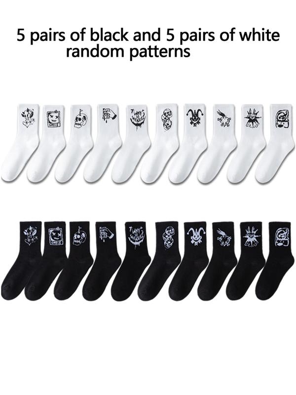 Men's Random Cartoon Clown Print Athletic Socks, Casual Sporty Moisture Wicking Socks, Socks for Men, Soft Comfy Breathable Sports Socks for All Seasons Daily Wear