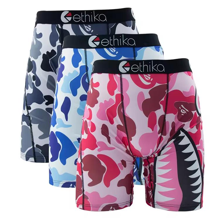 3-piece set of sexy men’s ethika underwear, featuring fashion prints, breathable fabric, plus size, men’s athletic boxer shorts, and novelty boxer briefs