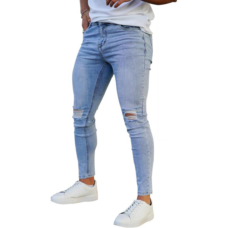 GINGTTO Men's Light Blue Ripped Skinny Jeans Stretch Slim Fit Tapered Leg