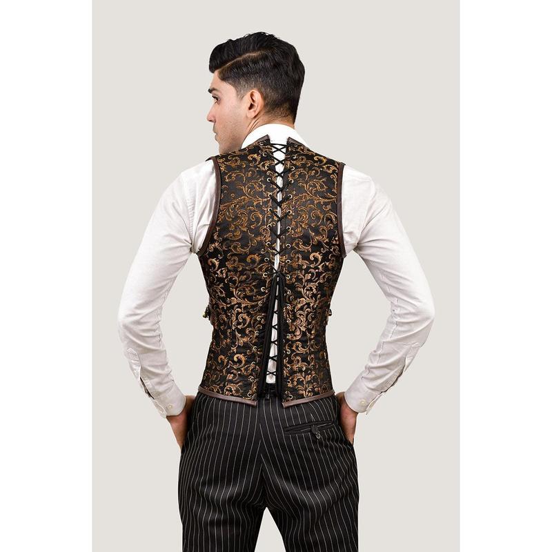 Brown Brocade & Brown Leather Corset Vest