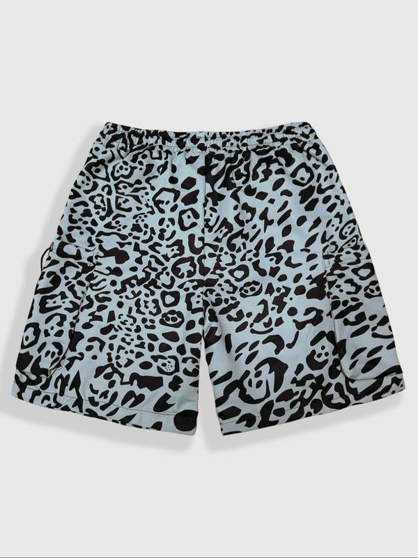 Men's Leopard Print Drawstring Shorts, Regular Fit Casual Pocket Shorts for Summer, Fashion Men's Bottoms for Daily Wear