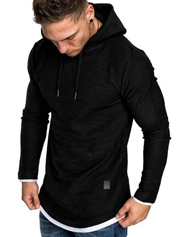 Men's Regular Fit Patched Drawstring Hoodie, Casual Long Sleeve Contrast Binding Sweatshirt for Spring & Fall, Fashion Men's Clothes for Daily Wear, Fall Clothes 2024