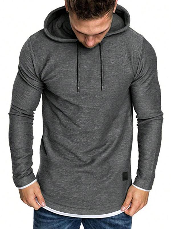 Men's Regular Fit Patched Drawstring Hoodie, Casual Long Sleeve Contrast Binding Sweatshirt for Spring & Fall, Fashion Men's Clothes for Daily Wear, Fall Clothes 2024