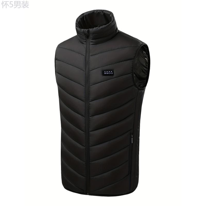 Winter Casual Stand Collar Heated Vest for Men and Women with 21 Heating Zones, Intelligent Constant Temperature, Polyester 100%, Sleeveless Non-Stretch Fabric, Regular Length with Flared Hem, Woven Solid Color Pattern Menswear Tops Knit Beige  Plain