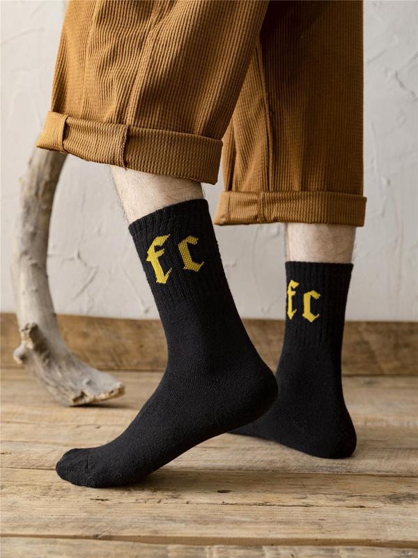 Men's Letter Print Crew Socks, Casual Comfy Socks, Summer Socks Multipack, 5 Pairs Socks for Daily Wear