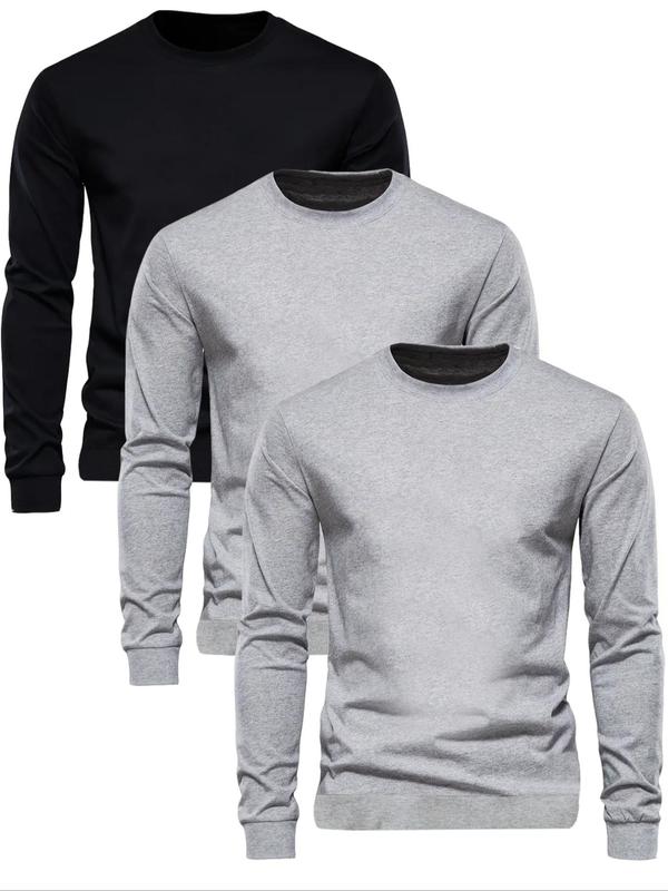 Men's Solid Round Neck Sweatshirt, Regular Fit Casual Long Sleeve Crew Neck Pullover for Fall & Winter, Men's Clothes for Daily Wear