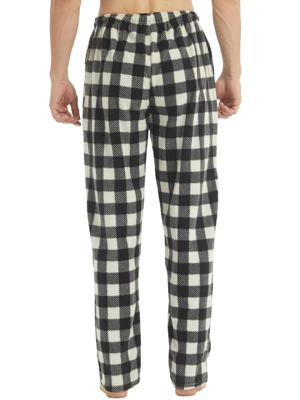 Couple Christmas Plaid Print Elastic Waist Sleep Pants, Casual Comfy Pajama Pants Trousers for Fall & Winter, Men's Sleepwear for Indoor Wear, Fall Wear, Fallfreshness Clothes