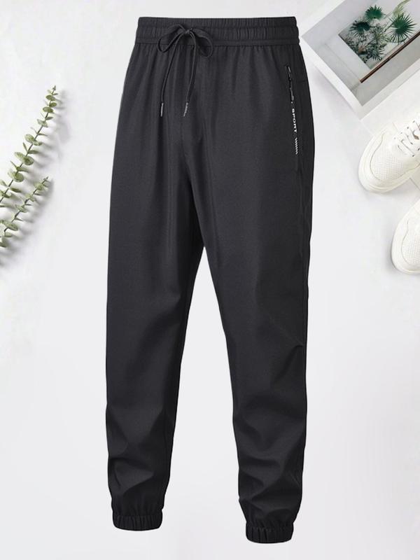 Men's Letter Print Zipper Pocket Drawstring Waist Jogger Pants, Regular Fit Casual Comfy Breathable Trousers for Daily Wear, Pants for Men, Men's Bottoms for All Seasons