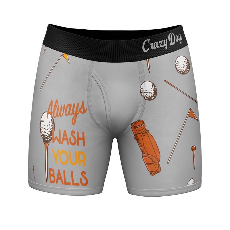 Always Wash Your Balls Mens Boxers Funny Golf Humor Hilarious Gift For Golfer Underwear Funny Graphic Boxers Funny Adult Humor  Funny Golf  Mens Novelty Boxer Briefs Grey