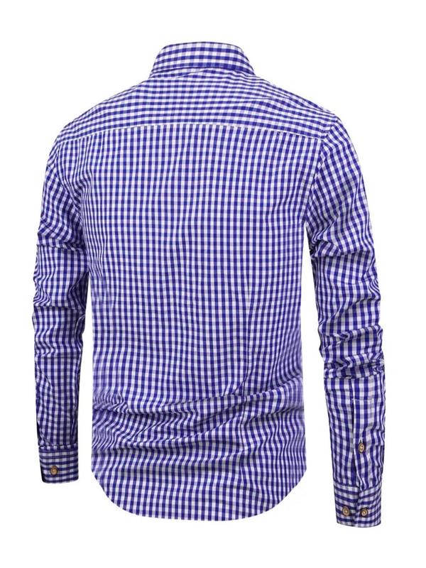 Men's Plaid Print Button Front Shirt, Casual Long Sleeve Top for Business Outdoor, Men's Clothes for All Seasons