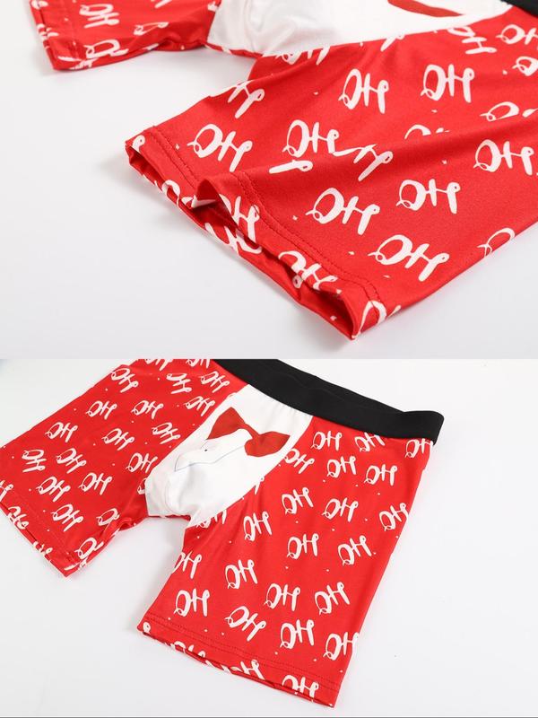 Men's Christmas Print Boxer Brief with Hair Tie & Greeting Card, Breathable Comfortable Underwear for Daily Wear, Casual Men's Underwear for All Seasons