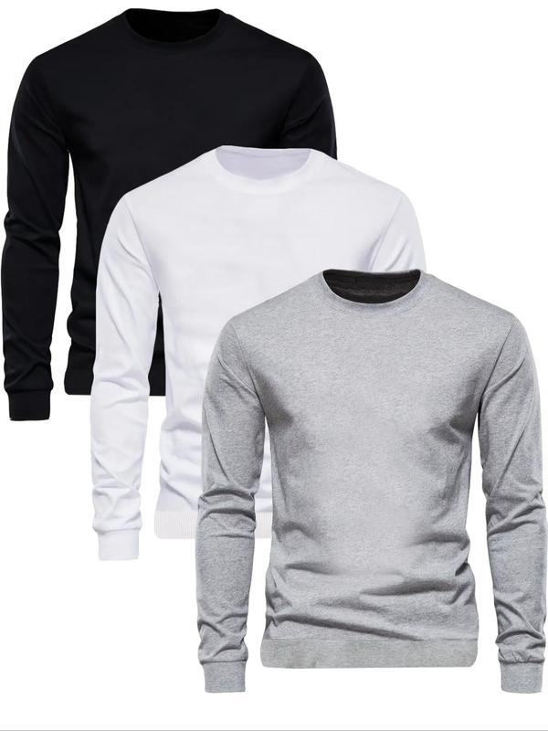 Men's Solid Round Neck Sweatshirt, Regular Fit Casual Long Sleeve Crew Neck Pullover for Fall & Winter, Men's Clothes for Daily Wear