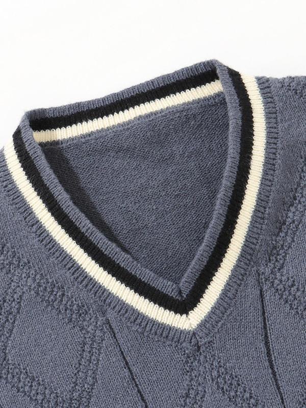  Contrast Binding V Neck Sweater Vest, Loose Casual Sleeveless Jumper Vest for Fall & Winter, Men's Knitwear for Daily Wear