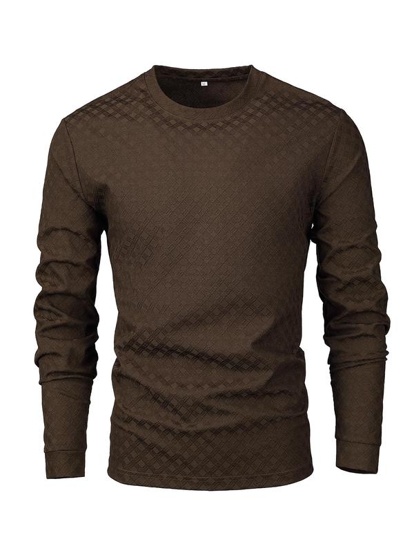 Men's Solid Waffle Knit Long Sleeve Tee, Regular Fit Casual Comfy Round Neck T-shirt for Daily Wear, Men's Top for All Seasons