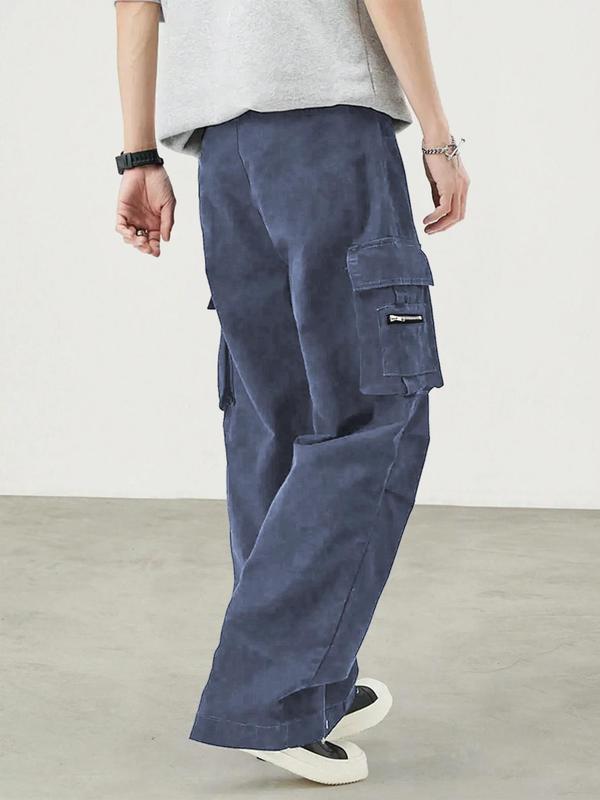 Men's Solid Flap Pocket Drawstring Waist Cargo Pants, Street Fashion Casual Loose Utility Pants for Daily Wear, Men's Trousers for All Seasons