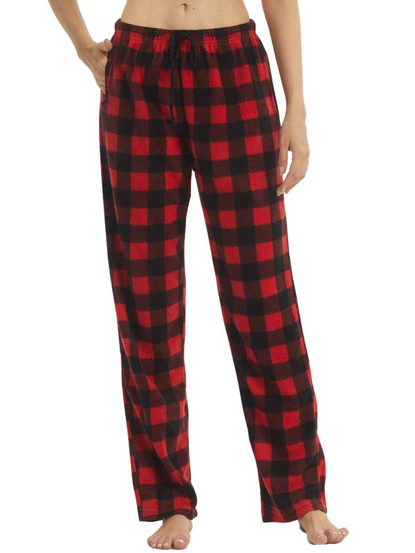 Couple Christmas Plaid Print Elastic Waist Sleep Pants, Casual Comfy Pajama Pants Trousers for Fall & Winter, Men's Sleepwear for Indoor Wear, Fall Wear, Fallfreshness Clothes