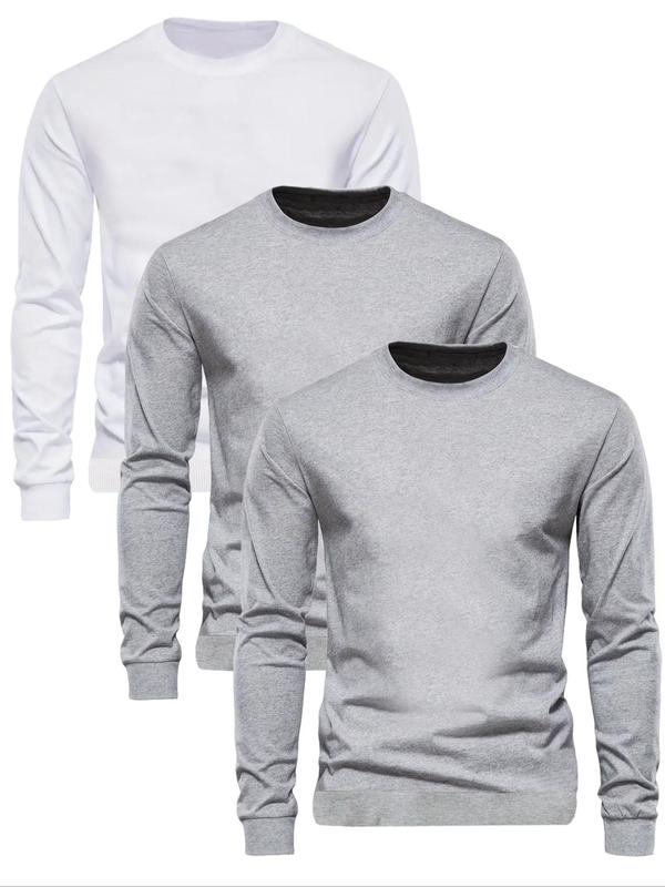 Men's Solid Round Neck Sweatshirt, Regular Fit Casual Long Sleeve Crew Neck Pullover for Fall & Winter, Men's Clothes for Daily Wear