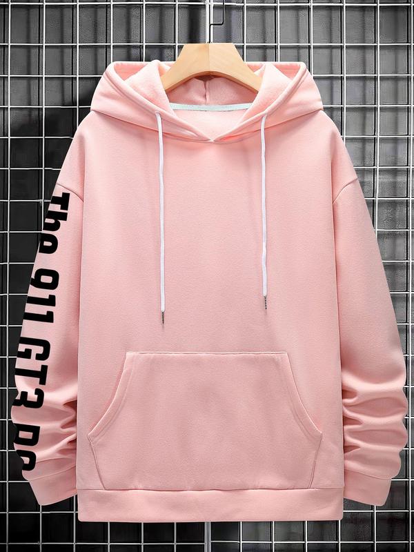 Men's Car & Letter Print Drawstring Hoodie, Loose Casual Pocket Long Sleeve Hooded Sweatshirt, Men Clothes for Fall & Winter Daily Wear