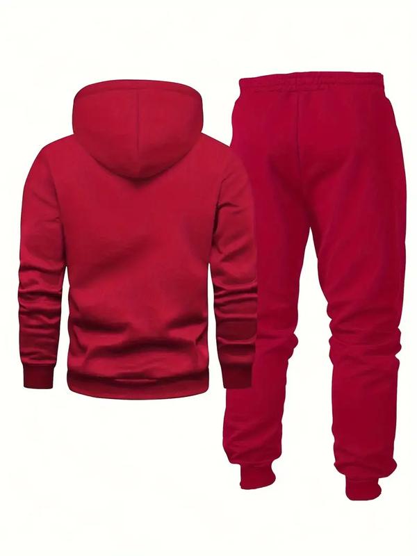 Men's Casual Sportswear Set - Long Sleeve Hoodie & Drawstring Joggers, Solid Color, Polyester Blend, Machine Washable - Perfect for Spring Fall