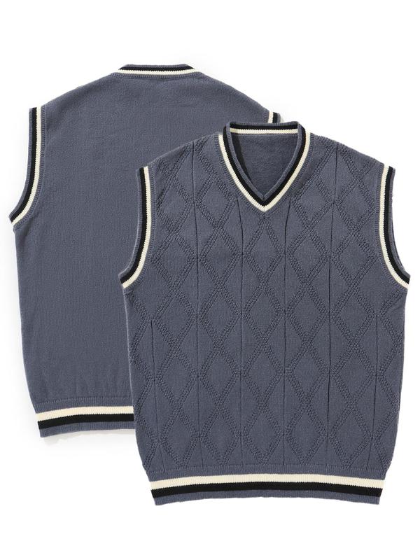  Contrast Binding V Neck Sweater Vest, Loose Casual Sleeveless Jumper Vest for Fall & Winter, Men's Knitwear for Daily Wear