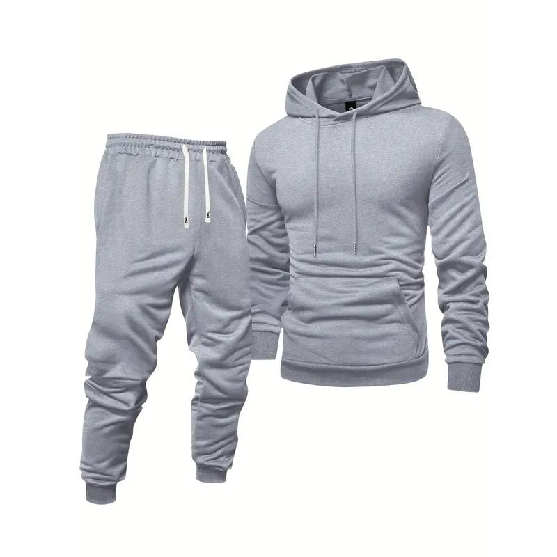 Men's Casual Sportswear Set - Long Sleeve Hoodie & Drawstring Joggers, Solid Color, Polyester Blend, Machine Washable - Perfect for Spring Fall