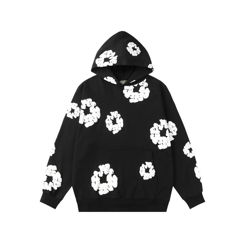 Denim Tears Cross-Border Kapok Foam Flower Suit High Street Loose Hooded Sweatshirt and Sweatpants Christmas Tide