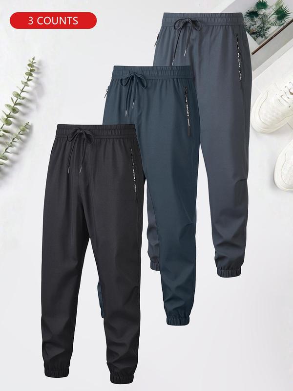 Men's Letter Print Zipper Pocket Drawstring Waist Jogger Pants, Regular Fit Casual Comfy Breathable Trousers for Daily Wear, Pants for Men, Men's Bottoms for All Seasons