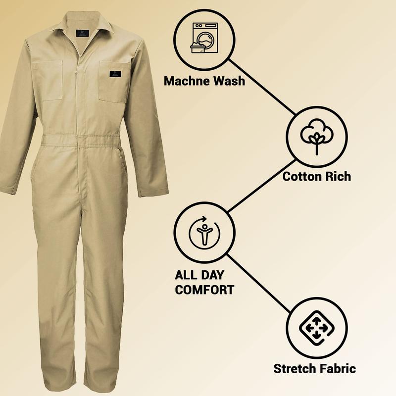 M&M SCRUBS Men’s Long Sleeve Coveralls – Heavy-Duty Workwear with Stain & Wrinkle Resistance, 6 Pockets