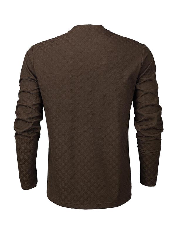 Men's Solid Waffle Knit Long Sleeve Tee, Regular Fit Casual Comfy Round Neck T-shirt for Daily Wear, Men's Top for All Seasons