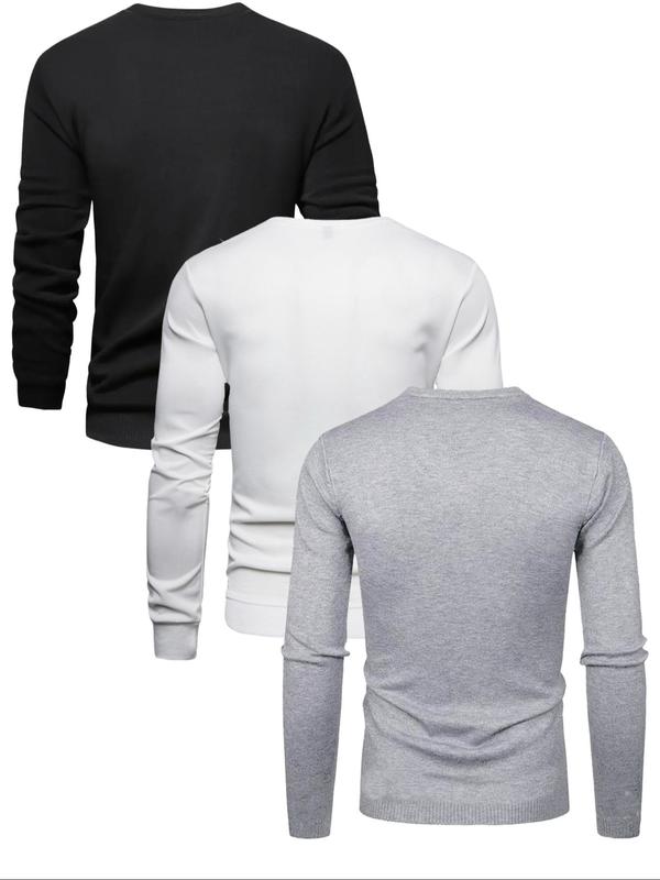 Men's Solid Round Neck Sweatshirt, Regular Fit Casual Long Sleeve Crew Neck Pullover for Fall & Winter, Men's Clothes for Daily Wear