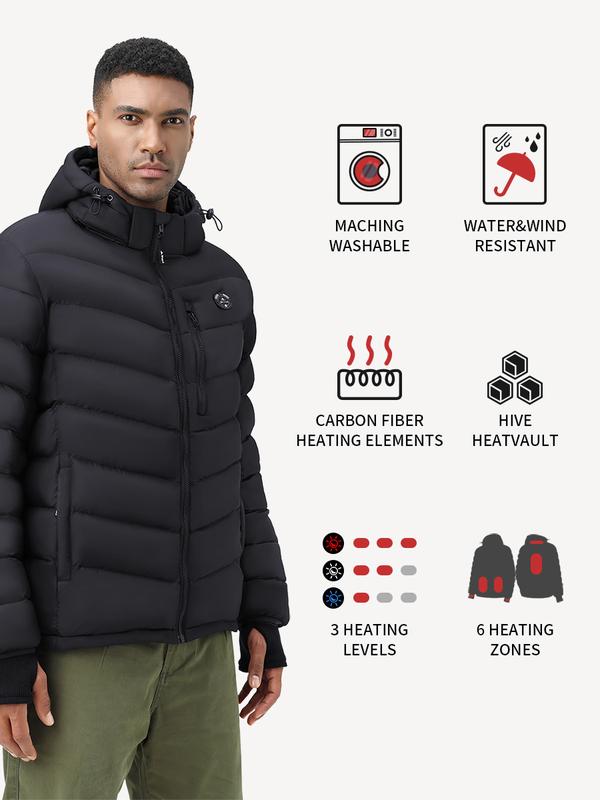 iHood Men's Heated Jacket With 12V Battery Pack-Insulated Lightweight Hooded Hand-Heating Electric Heated Puffer Jacket