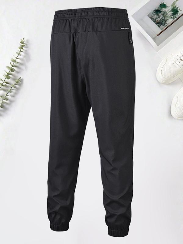 Men's Letter Print Zipper Pocket Drawstring Waist Jogger Pants, Regular Fit Casual Comfy Breathable Trousers for Daily Wear, Pants for Men, Men's Bottoms for All Seasons