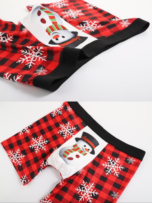 Men's Christmas Print Boxer Brief with Hair Tie & Greeting Card, Breathable Comfortable Underwear for Daily Wear, Casual Men's Underwear for All Seasons