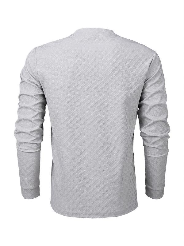 Men's Solid Waffle Knit Long Sleeve Tee, Regular Fit Casual Comfy Round Neck T-shirt for Daily Wear, Men's Top for All Seasons